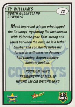 2005 Select Tradition #72 Ty Williams Back